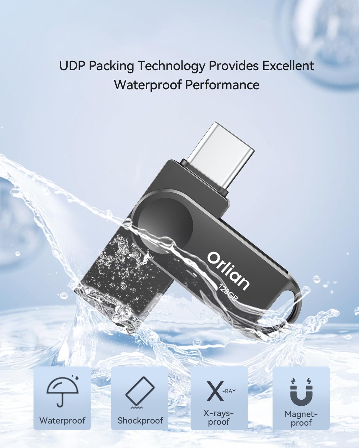 128GB 2-Pack USB C Flash Drive, Dual Drive USB 3.0 and Type C Thumb Drive Up to 110MB/s Read Metal Waterproof Portable for PC Laptop Tablet Android Smartphone iPhone 15 and More, Black