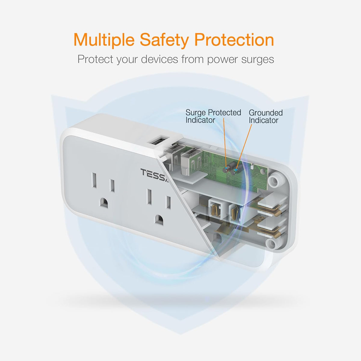 Multi Plug Outlet Splitter, TESSAN Wall Surge Protector 5 Outlet Extender 3 USB Charger Adapter, 3 Way Multiple Power Electrical Plug Expander