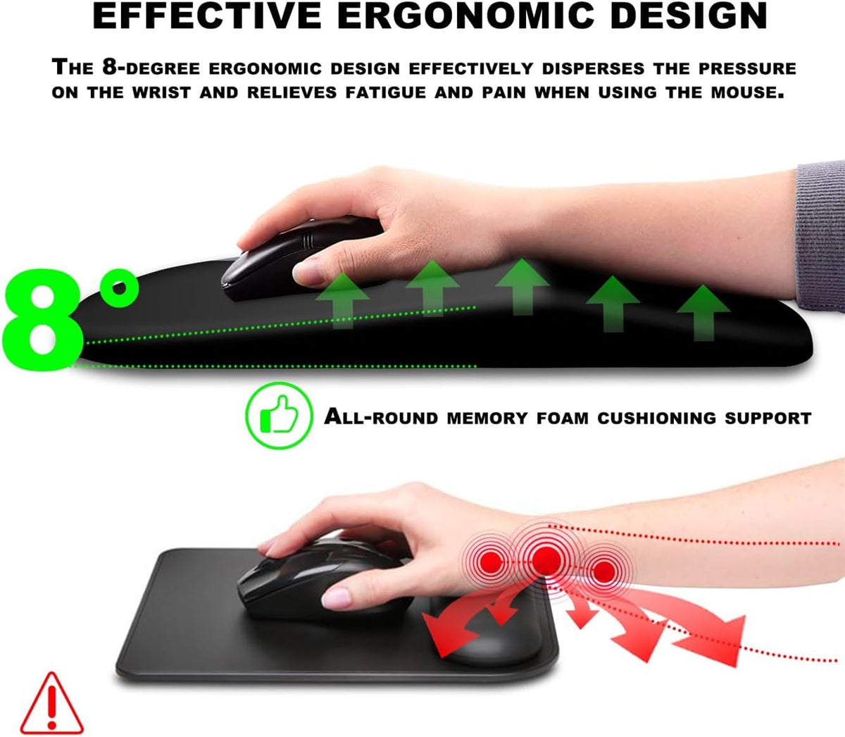 Mouse Pad Wrist Support, Ergonomic Mouse Pad with Massage Dot, Comfortable Computer Mouse Pad for Laptop, Wrist Rest Pain Relief Mousepad with Non-Slip PU Base for Office & Home, 12 x 8 in