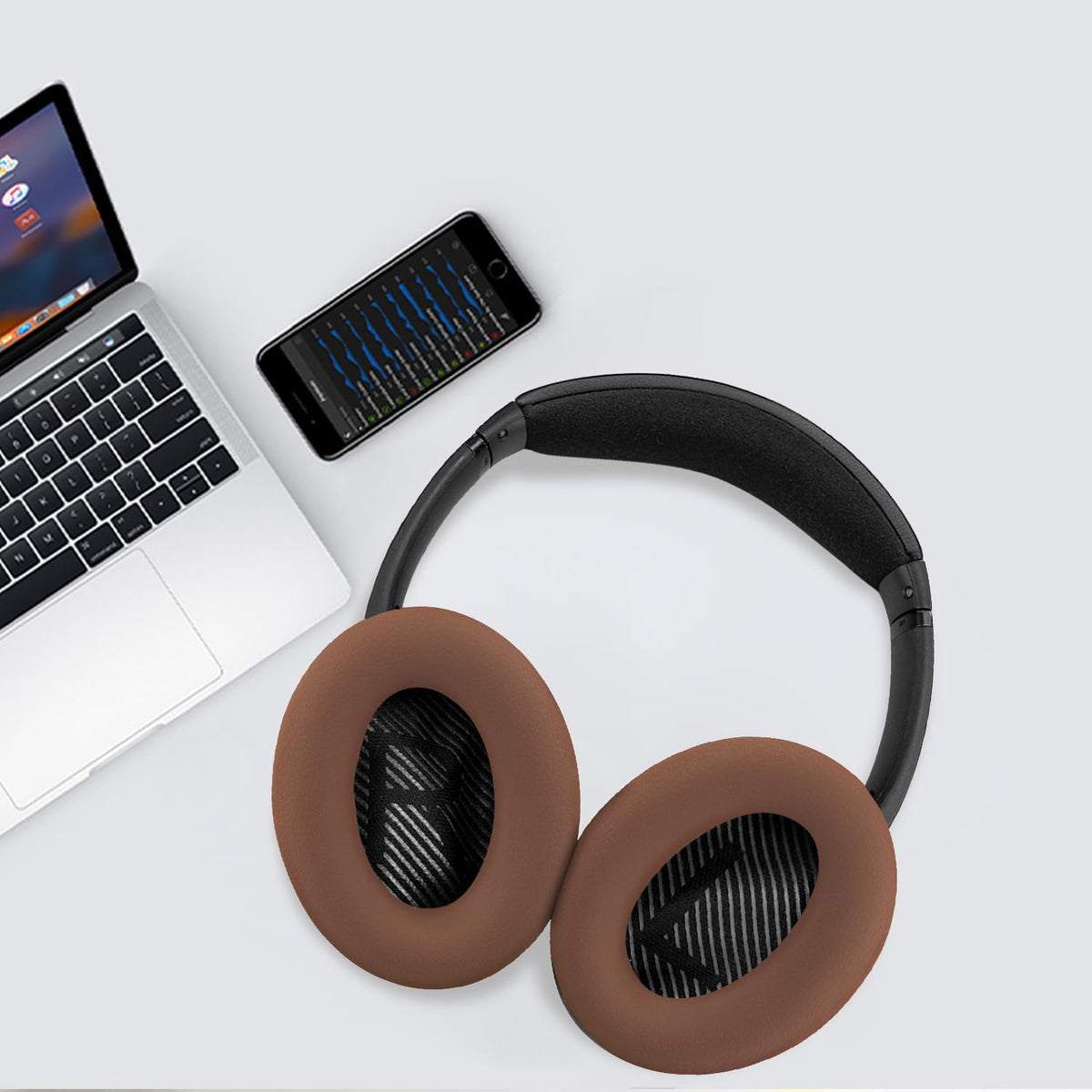 SOULWIT Silicone Ear Pads Cover Protector for Bose QuietComfort QC15 QC25 QC2 QC35 QC45/Ae2 Ae2i Ae2w/SoundTrue & SoundLink AE Headphones Cushions, Sweatproof, Easily Washable - Coffee