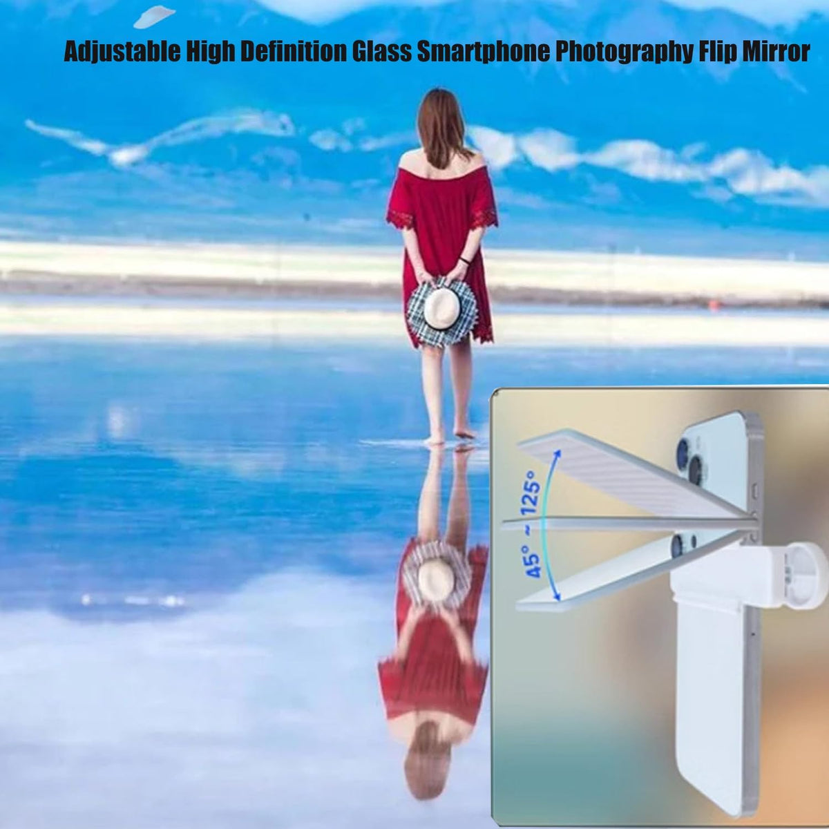 Mirror Effect Lens - Capture Stunning Reflections Instantly,Camera Mirror Reflection Clip for Back Camera Recording, Adjustable Hd Glass Phone Shooting Reflection Mirror (2pcs Black)