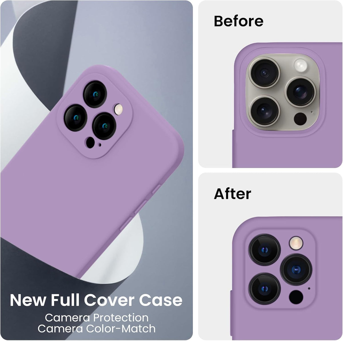 FireNova Designed for iPhone 15 Pro Max Case, Silicone Upgraded [Camera Protection] Phone Case with [2 Screen Protectors], Soft Anti-Scratch Microfiber Lining Inside, 6.7 inch, Light Purple