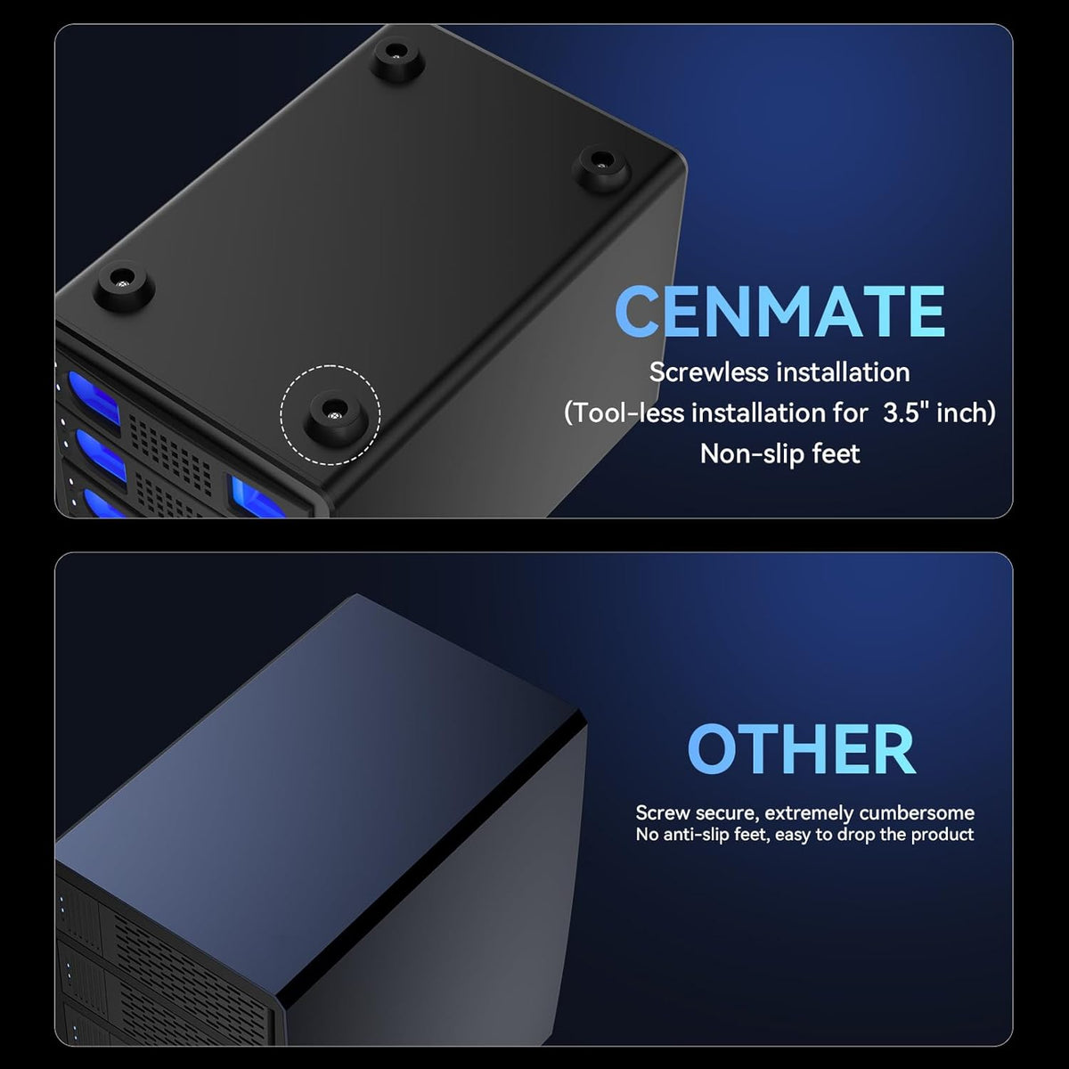 4 Bay Hard Drive Enclosure with Cooling Fan for 2.5/3.5" SATA HDD/SSD with USB A/C 3.0 Cable, Tool-Free HDD Enclosure, 3.5 Hard Drive Enclosure Support 80TB, Hot Swappable(NO RAID/NAS)