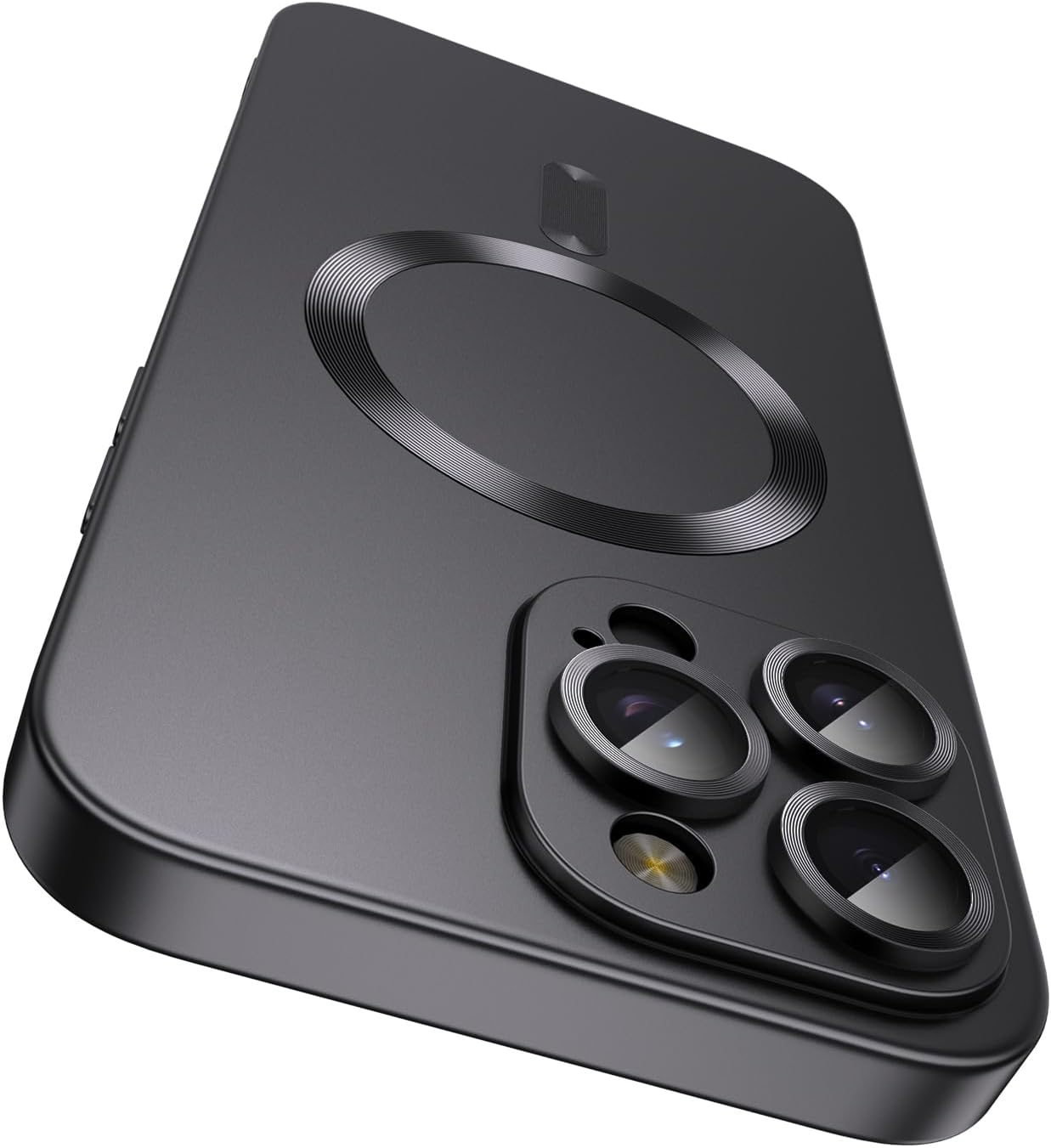 Magnetic for iPhone 16 Pro Max Case [Compatible with MagSafe][Built-in Camera Lens Protector] Slim Soft Silicone Bumper Shockproof Metallic Luster Phone Case (Black)