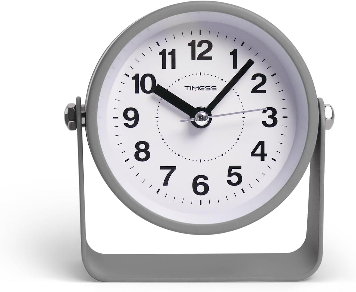 Analog Alarm Clock, Silent Non-Ticking Quartz Movement, Battery-Operated with Snooze & On-Demand Light, Easy to Set Gentle Wake Bedside Desk Clock, Ideal for Home, Travel, Office (Gray)