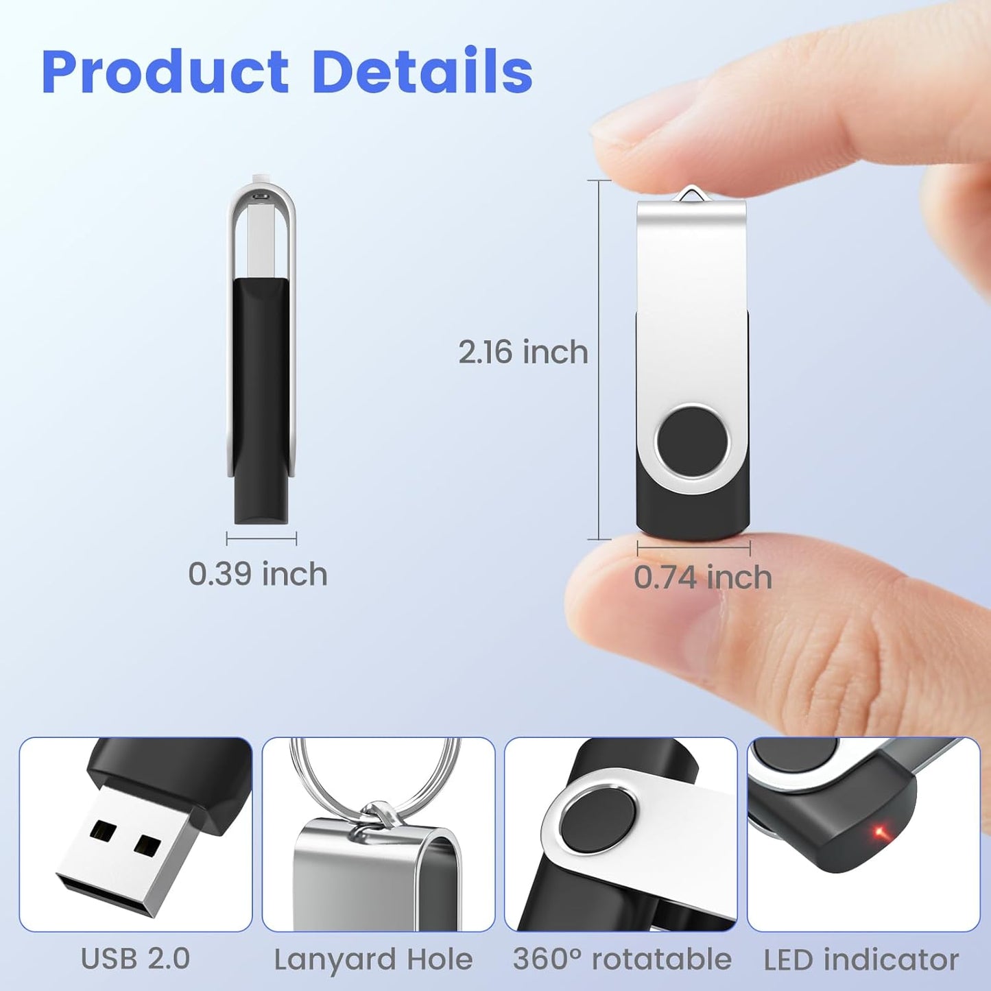 ABLAZE 32GB Flash Drive 2 Pack, USB 2.0 Thumb Drives with Lanyards Swivel USB Memory Stick 16GB