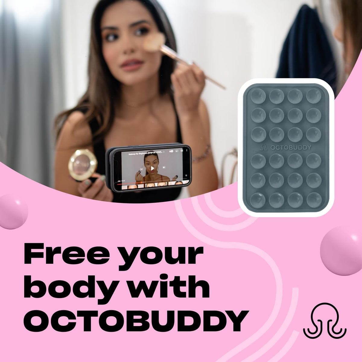 Classic MAX - Silicone Suction Phone Case Adhesive Mount - Hands-Free, Strong Grip Holder for Selfies and Videos - iPhone and Android Compatible - 2.6″ x 3.9″, Shade Gray