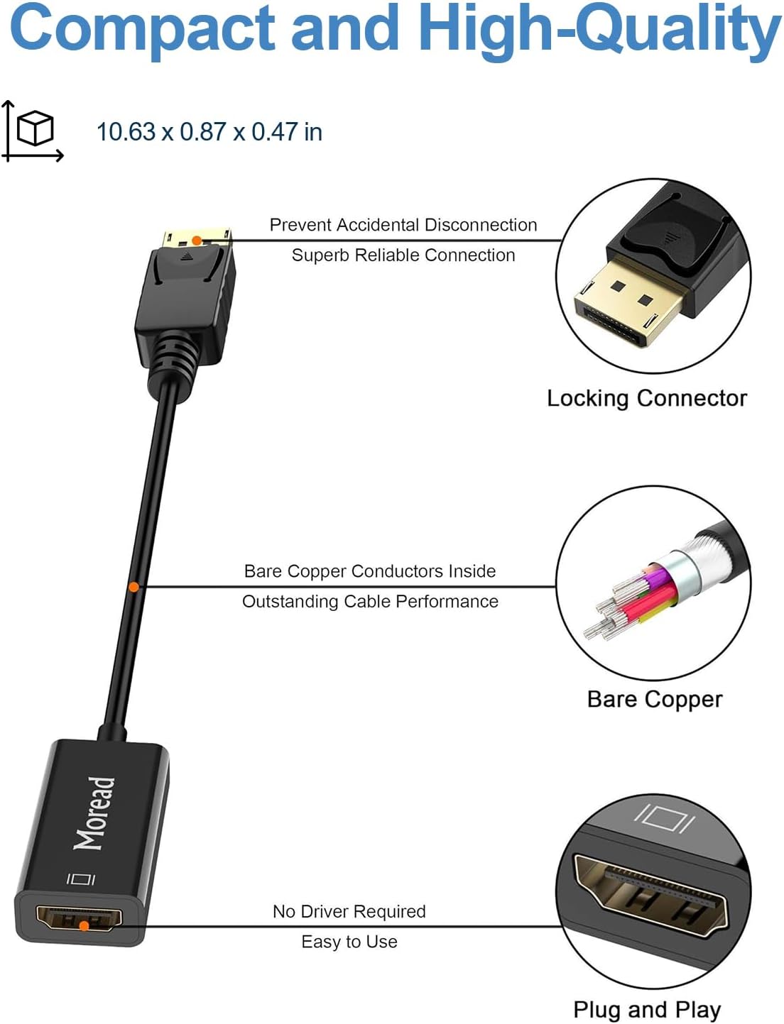 4K DisplayPort (DP) to HDMI Adapter, 5 Pack, Uni-Directional Gold-Plated Display Port Computer to HDMI Screen Converter (Male to Female) Compatible with HP, Dell, Lenovo & More, Passive - Black