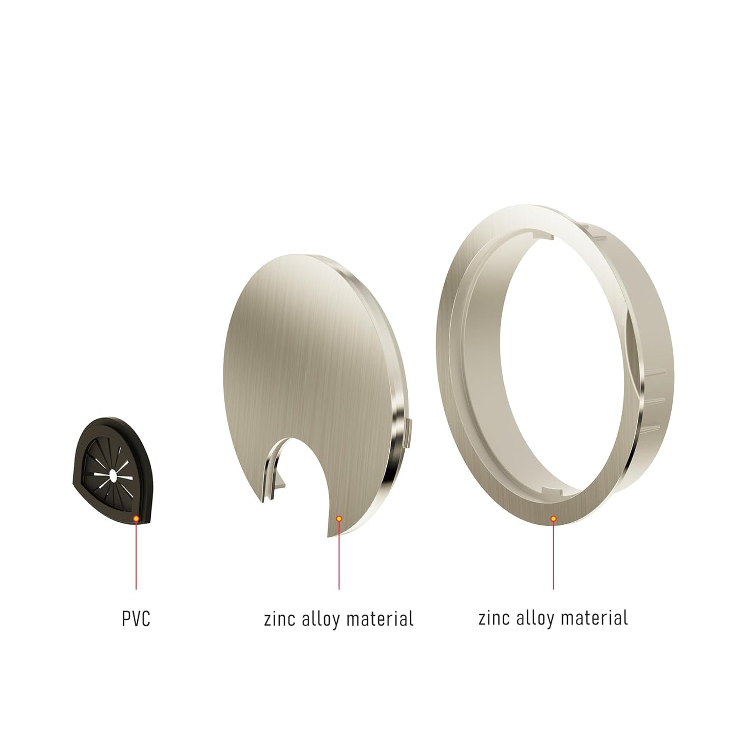 Desk Grommet 2-3/8 Inch 60mm, Zinc Alloy Computer Desk Wire Hole Cover, Office Desktop Cord Cable Hole Metal Ring, Brushed Silver