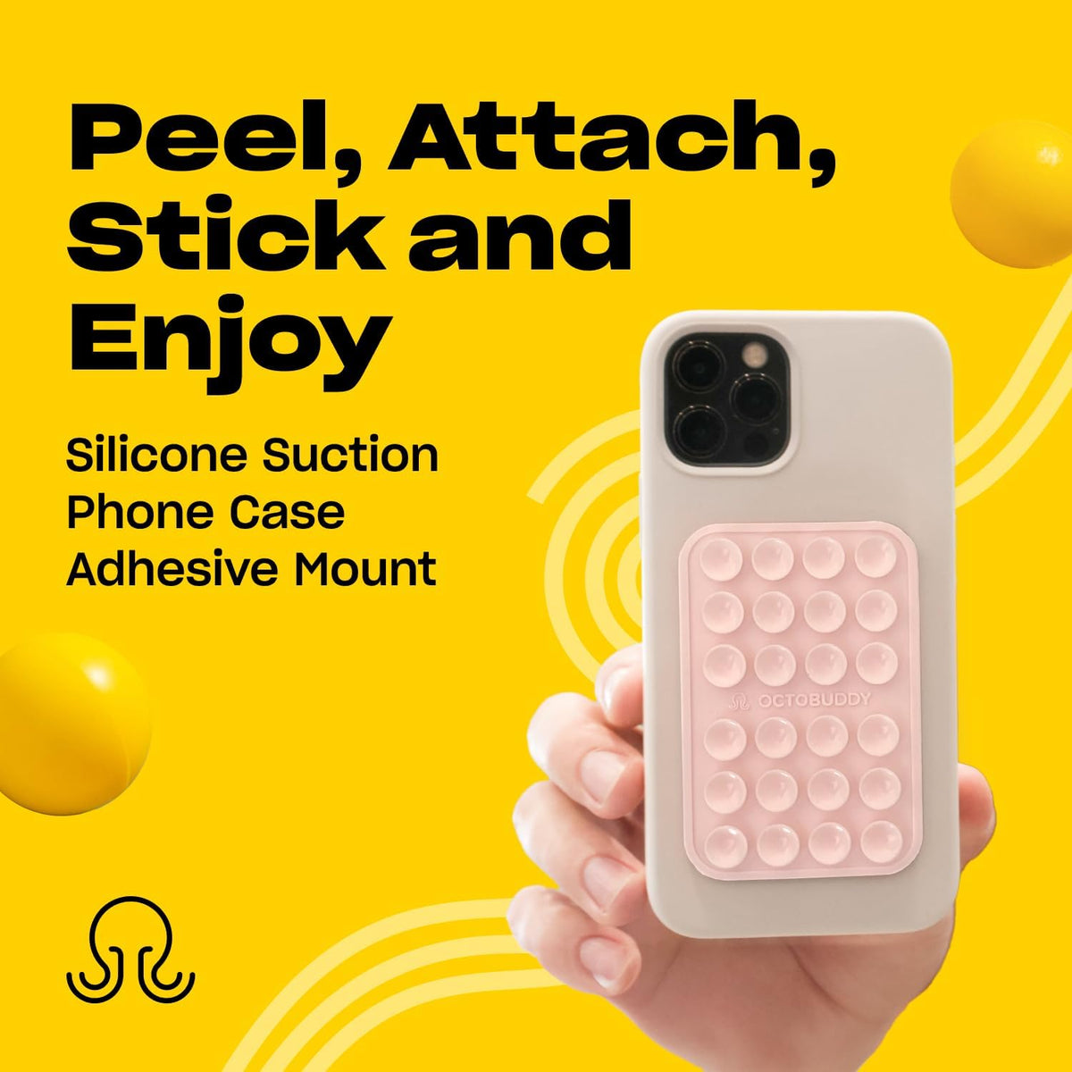 Classic - Silicone Suction Phone Case Adhesive Mount - Hands-Free, Strong Grip Holder for Selfies and Videos - iPhone and Android Compatible - 2.25″ x 3.25″, Chalk Pink