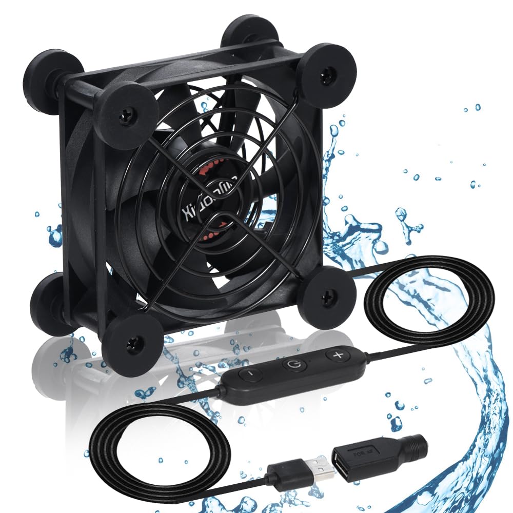 Quiet 80mm Fan with 10 Speed USB 5V DC 12V IPX5 Waterproof Cooling Fan for Tablet TV Receiver Router DVR Xbox Greenhouse Kennel Computer Cabinet Component Cooling