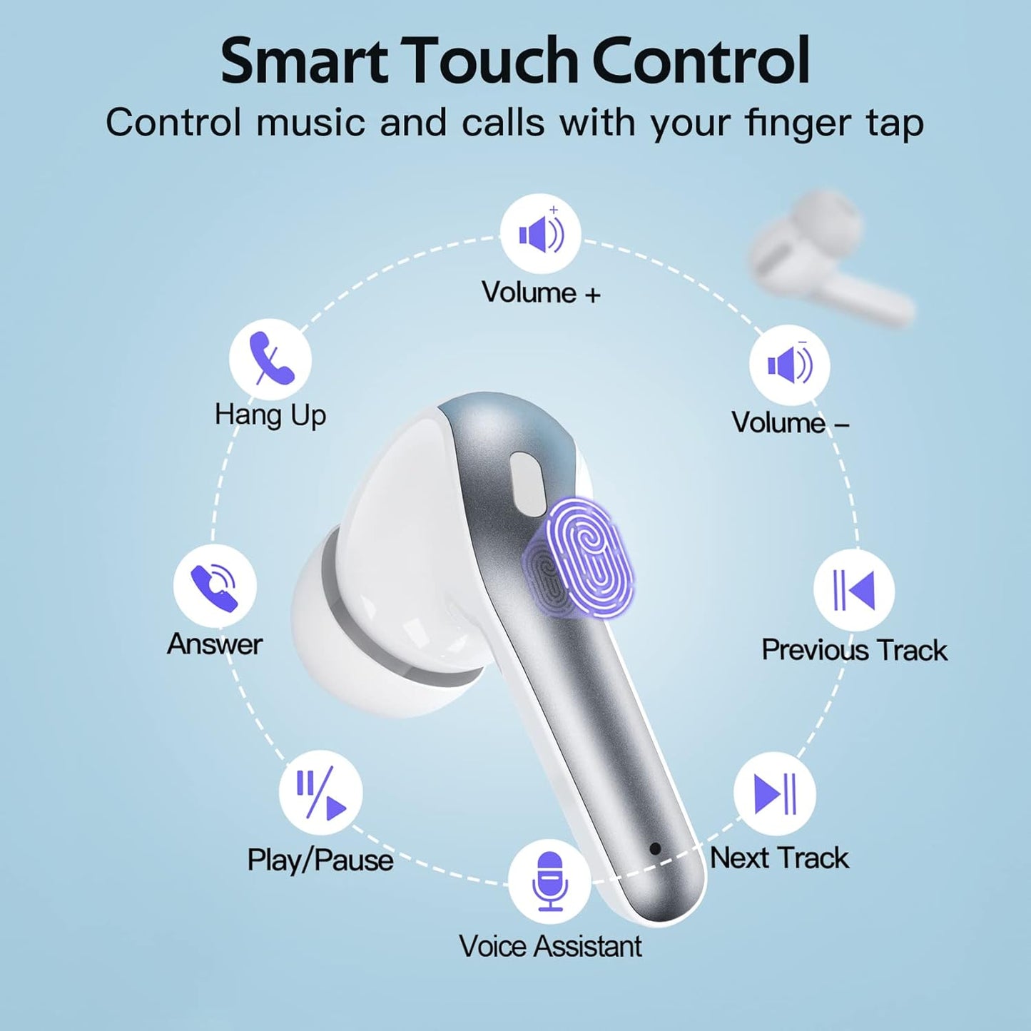 TAGRY Bluetooth Headphones True Wireless Earbuds 60H Playback LED Power Display Earphones with Wireless Charging Case IPX5 Waterproof in-Ear Ear buds with Mic for TV Smart Phone Laptop Computer Sports
