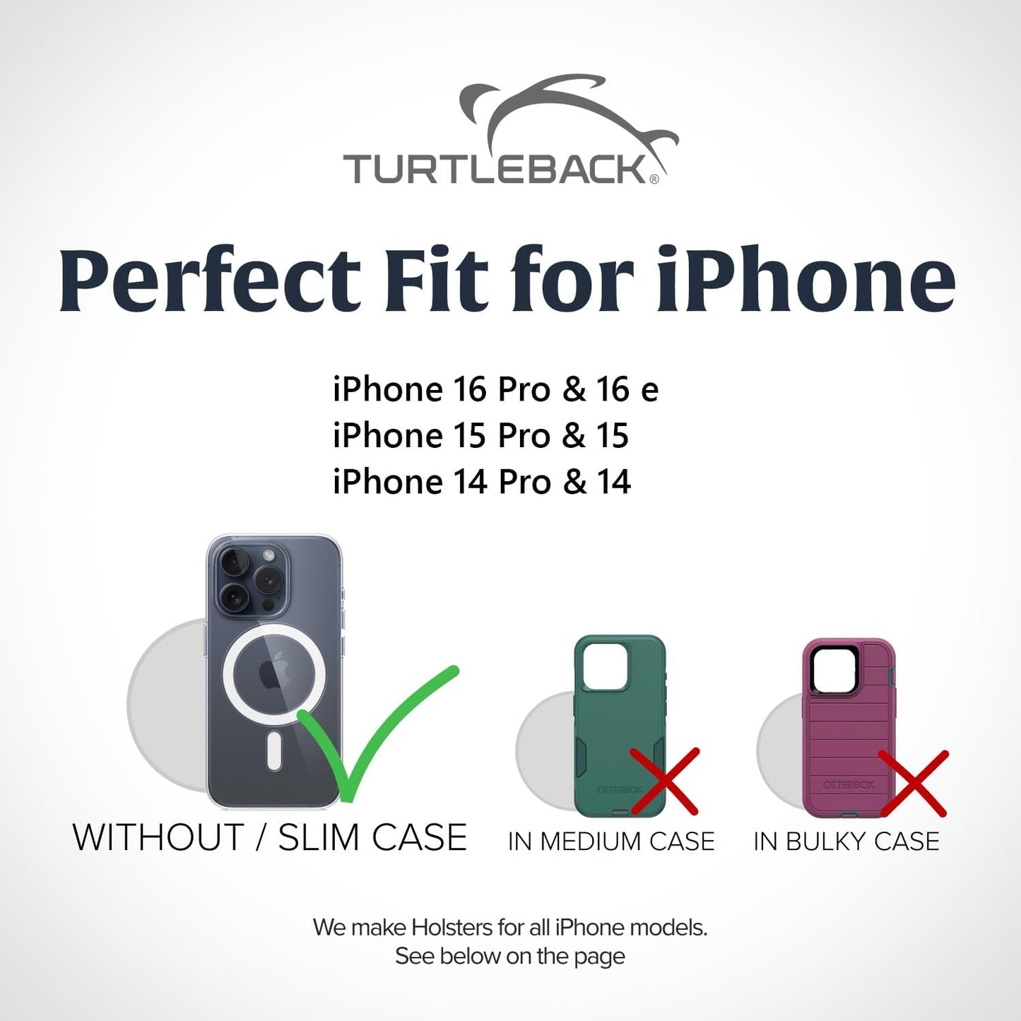 Turtleback Belt Clip for iPhone 16 Pro, 16e, 15 pro 14 Pro 13 Pro -Small- Fits w/Slim MagSafe Style Cases - Premium Black Nylon, Horizontal Belt Holder, Magnetic Closure, HD Rotating Belt Clip