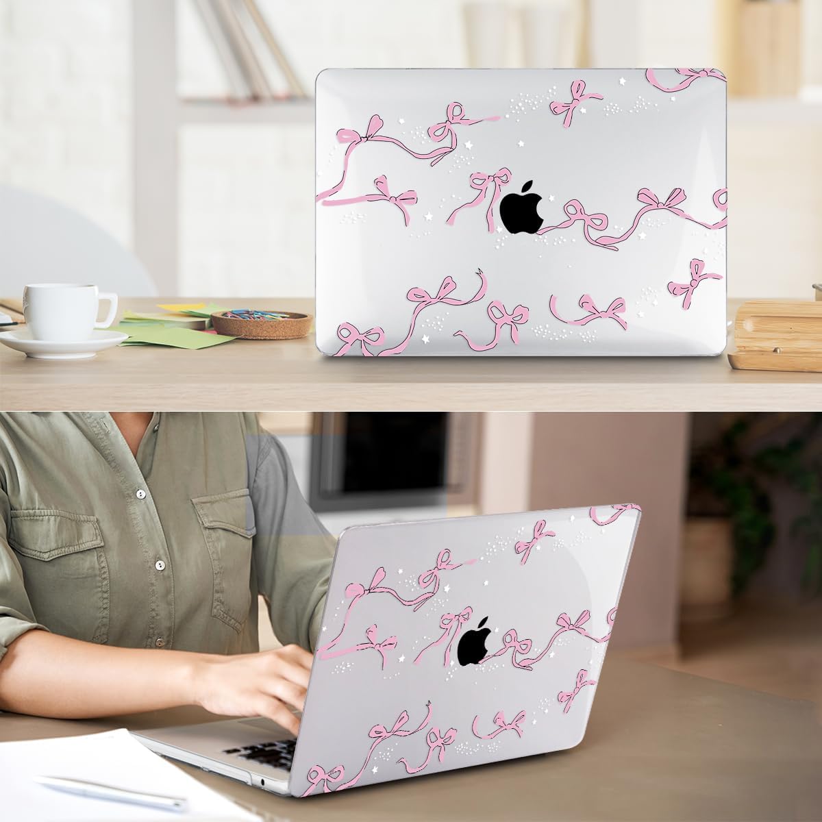Compatible with MacBook Air 13.6 inch Case 2025 2024 2023 2022 Release M4 A3240 M3 A3113 M2 A2681 with Touch ID, Plastic Hard Shell Case&Keyboard Cover&Screen Protector&Webcam Cover, Bows