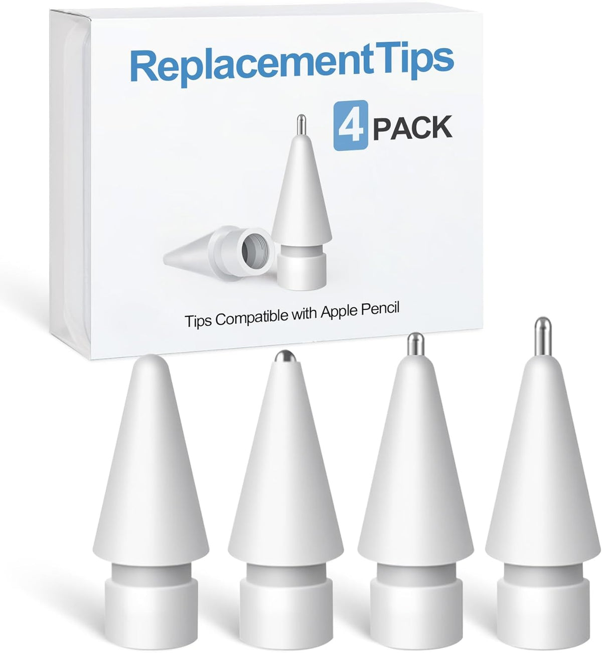 Replacement Tips for Apple Pencil Accessories - 4 Pack Mix Replacement Pencil Tips for Apple Pencil 2nd/ 1st Gen/USB-C/Pencil Pro