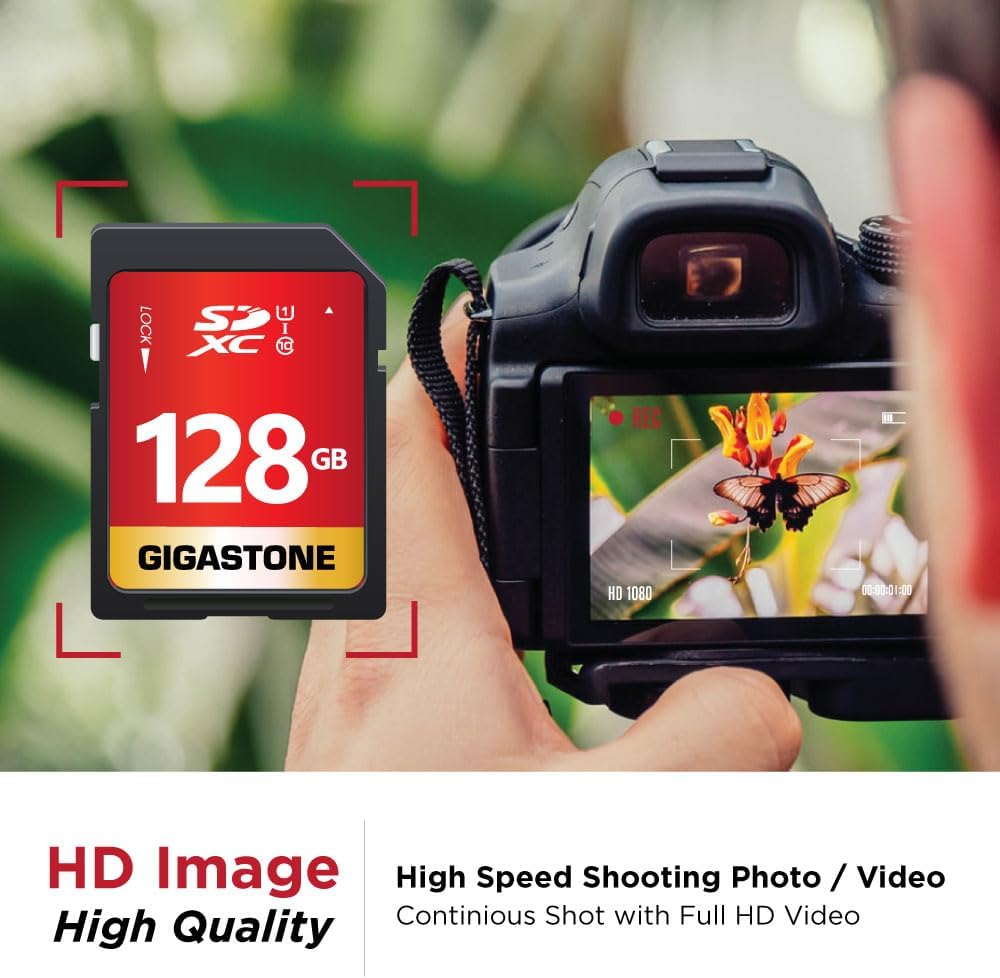 GIGASTONE 128GB SD Card 5-Pack UHS-I U1 Class 10 SDXC Memory Card Full HD Video for Canon Digital Camera, Full-Sized SD Card, with 5 mini case