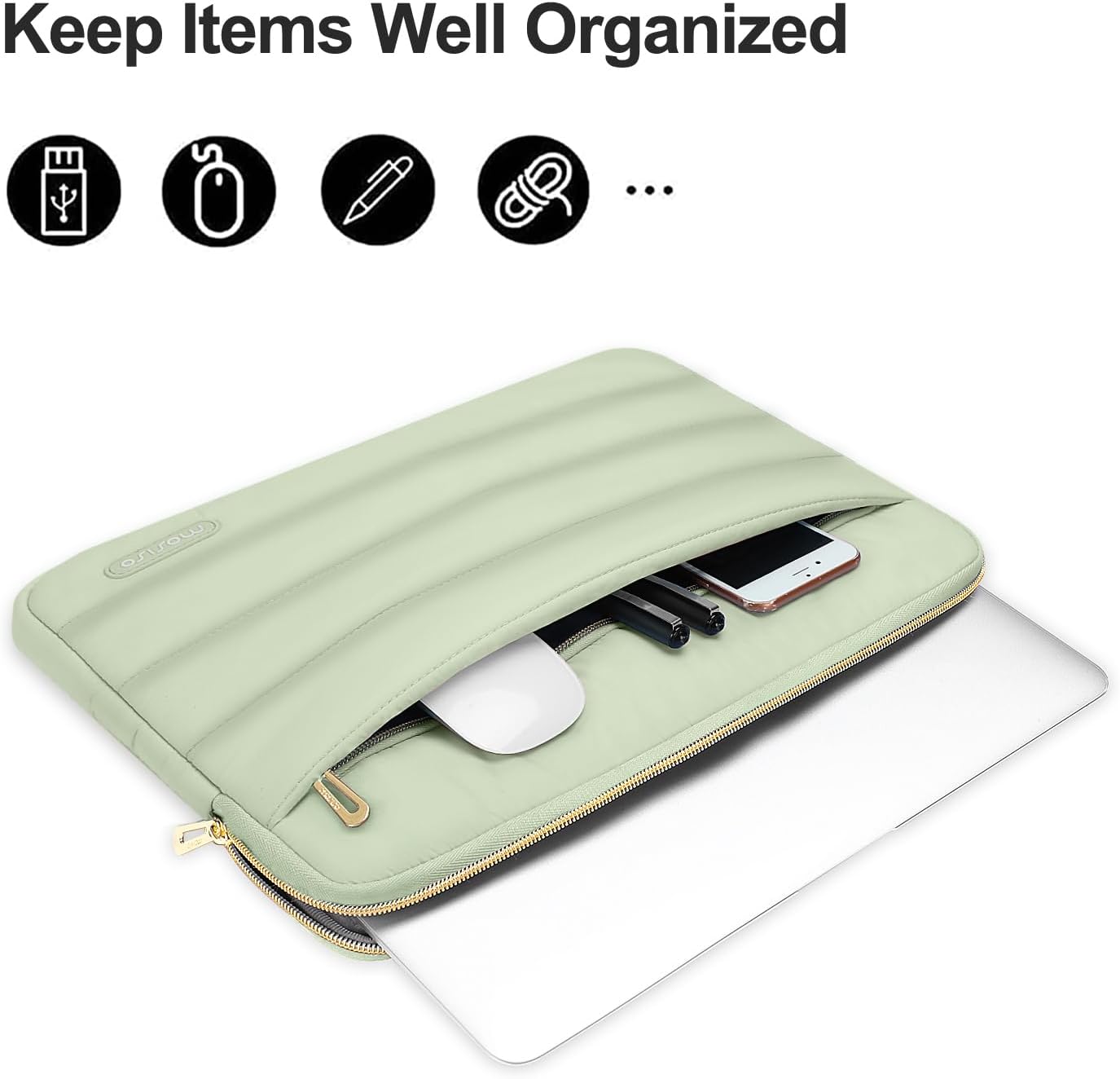 MOSISO 15-15.6 inch Laptop Case, 16 inch Puffy Laptop Sleeve Compatible with MacBook Pro 16, HP Dell ASUS Acer Toshiba Lenovo Notebook Computer, Polyester Horizontal Bag with Small Case, Sage Green