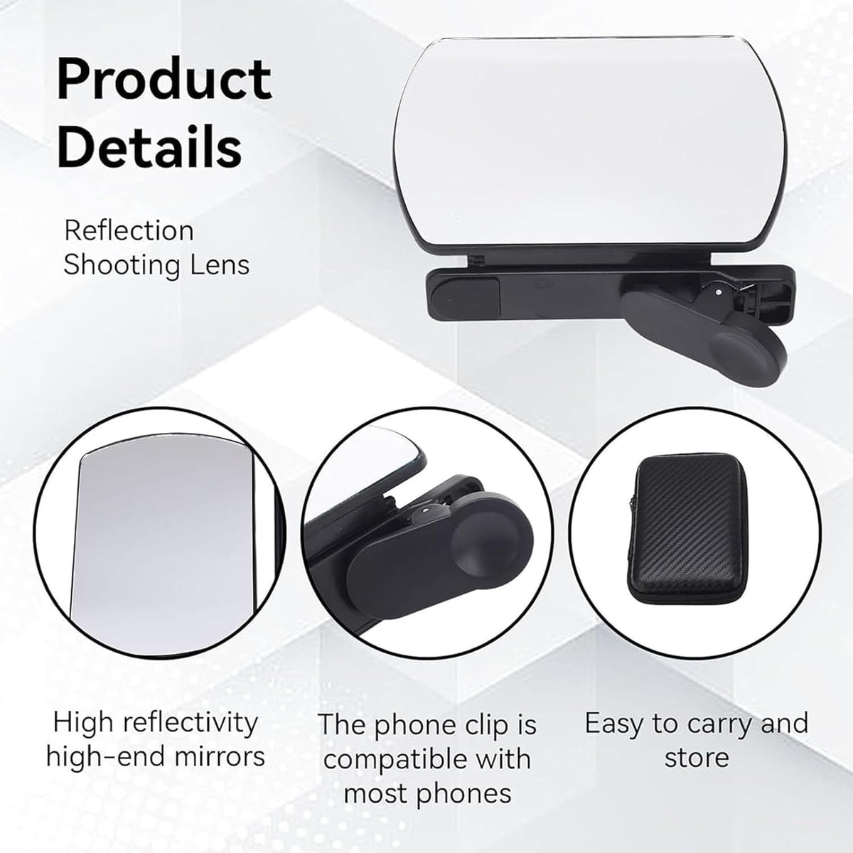 Mirror Effect Lens - Capture Stunning Reflections Instantly, Smartphone Camera Mirror Reflection Clip Kit, Adjustable Angle Mobile Phone Camera Mirror Clip for Outdoor Travel Photography (White)