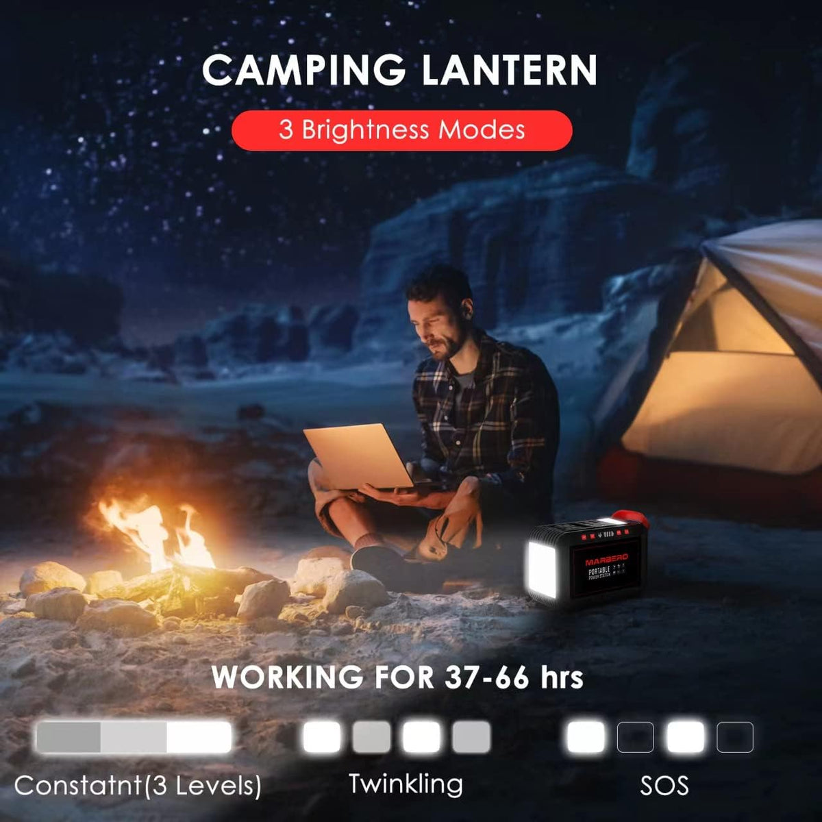 MARBERO 200W Portable Power Station 148Wh Camping Solar Generator Laptop Power Bank with AC Outlet 110V, DC, USB QC3.0, LED Flashlights for CPAP Home Outdoor Trip Emergency Backup