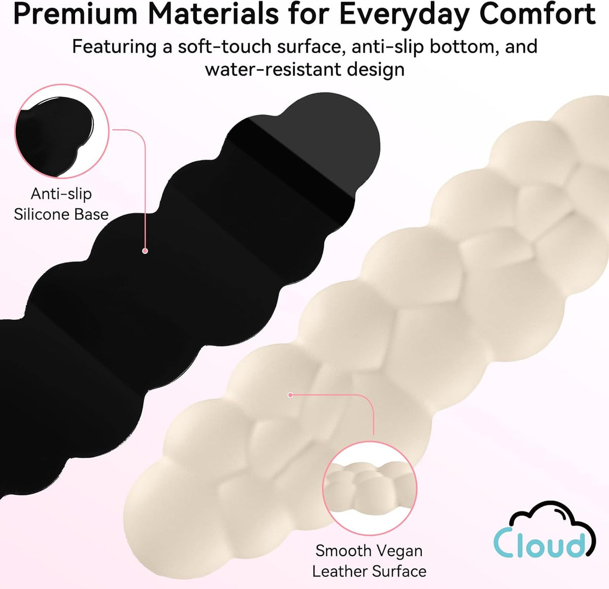 Cloud Wrist Rest for Computer Keyboard, 4-in-1 Memory Foam Leather Cloud Keyboard Wrist Rest and Mouse Pad Set with Ergonomic Support for Arm and Palm Cushion, Gaming/Work Setup, Beige