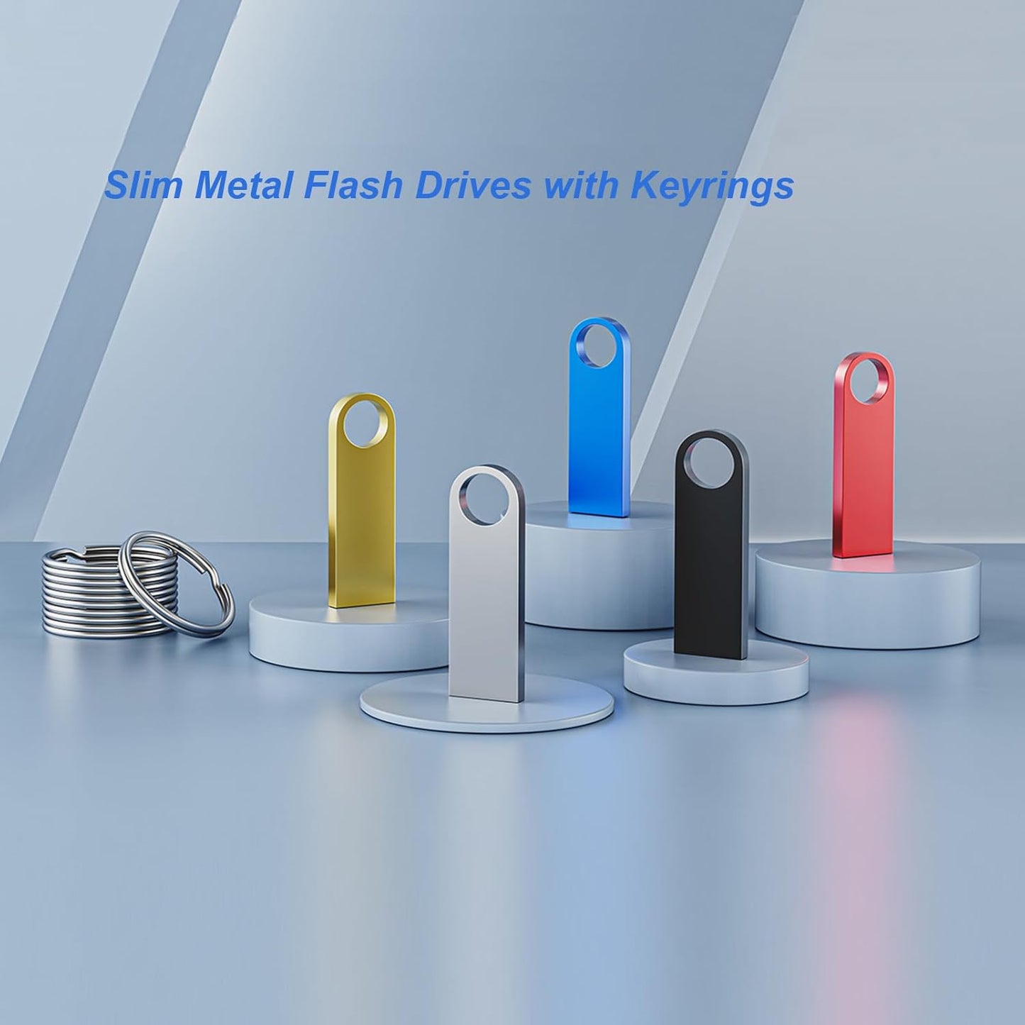 5 Pack 16GB USB Flash Drive with Keychains, Wooolken Sleek Metal USB 2.0 Thumb Drives Memory Stick for PC Laptop Computer