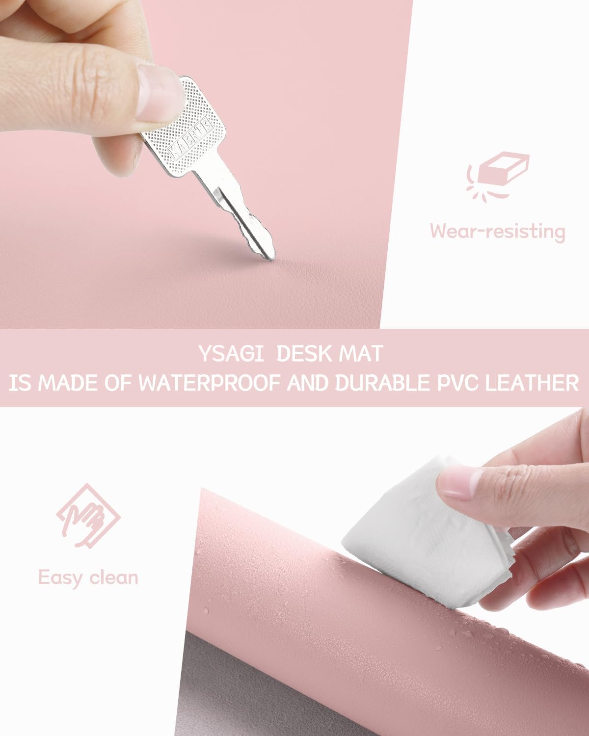 YSAGi Non-Slip Leather Desk Pad, Waterproof Laptop Computer Desk Keyboard Mat, Table Protector Blotter Mat, Large Mouse Pad for Office/Work/Home/Decor(Pink, 23.6" x 13.7")