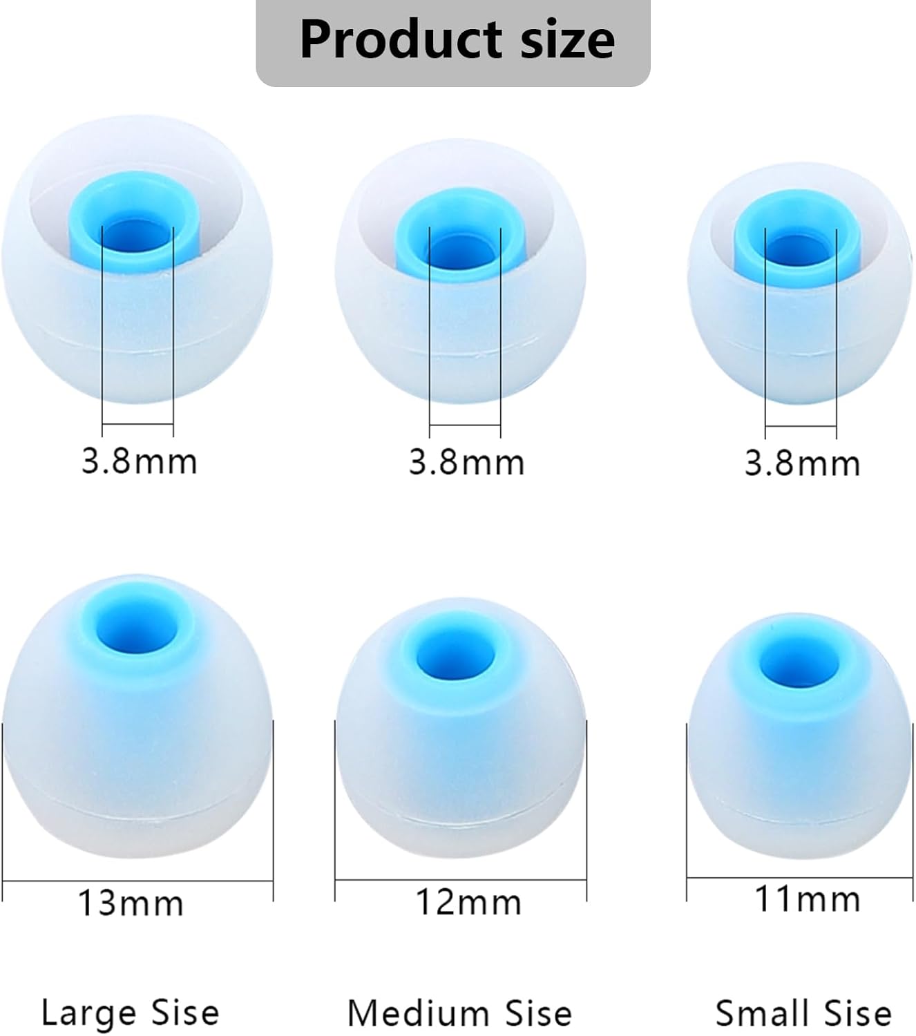 Earbud Replacement Tips Silicone Earbud Tips Earbud Covers Fit for in-Ear Headphones (Inner Hole 3.8mm -5.1mm) Ear Tips Earbud Rubber Tips 9 Pairs S/M/L