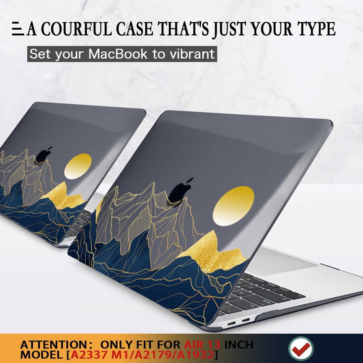 CISSOOK for MacBook Air 13 Inch Case A2337 M1 A2179 A1932 Model 2021-2018 Released, 13 inch Hard Shell Cover with Keyboard Cover for MacBook Air 13 M1 Case with Touch ID - Mountain & Raised Sun