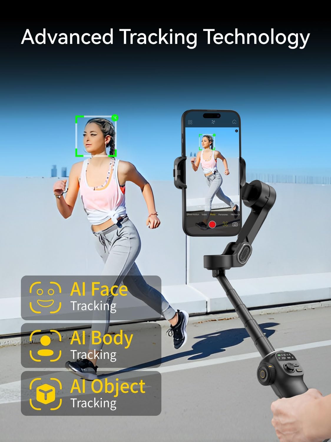 Gimbal Stabilizer for iPhone, 3-Axis iPhone Gimbal Built in 7.8' Extension Rod, Portable Gimbal Stabilizer w/OLED Display for iPhone/Android, Perfect for TikTok YouTube Vlogging-Smart X2 Black