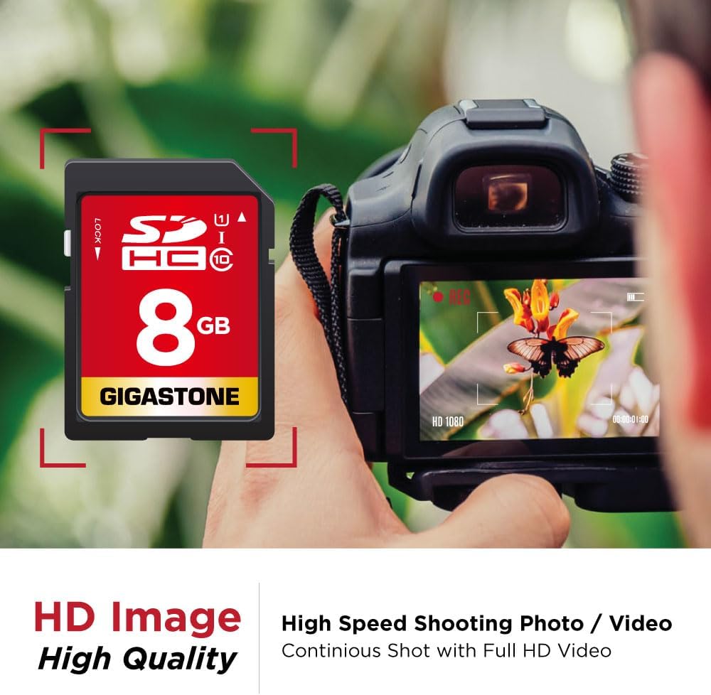 GIGASTONE 8GB SD Card UHS-I U1 Class 10 SDHC Memory Card Full HD Video Canon Kodak Olympus Digital Camera, with 1 mini case