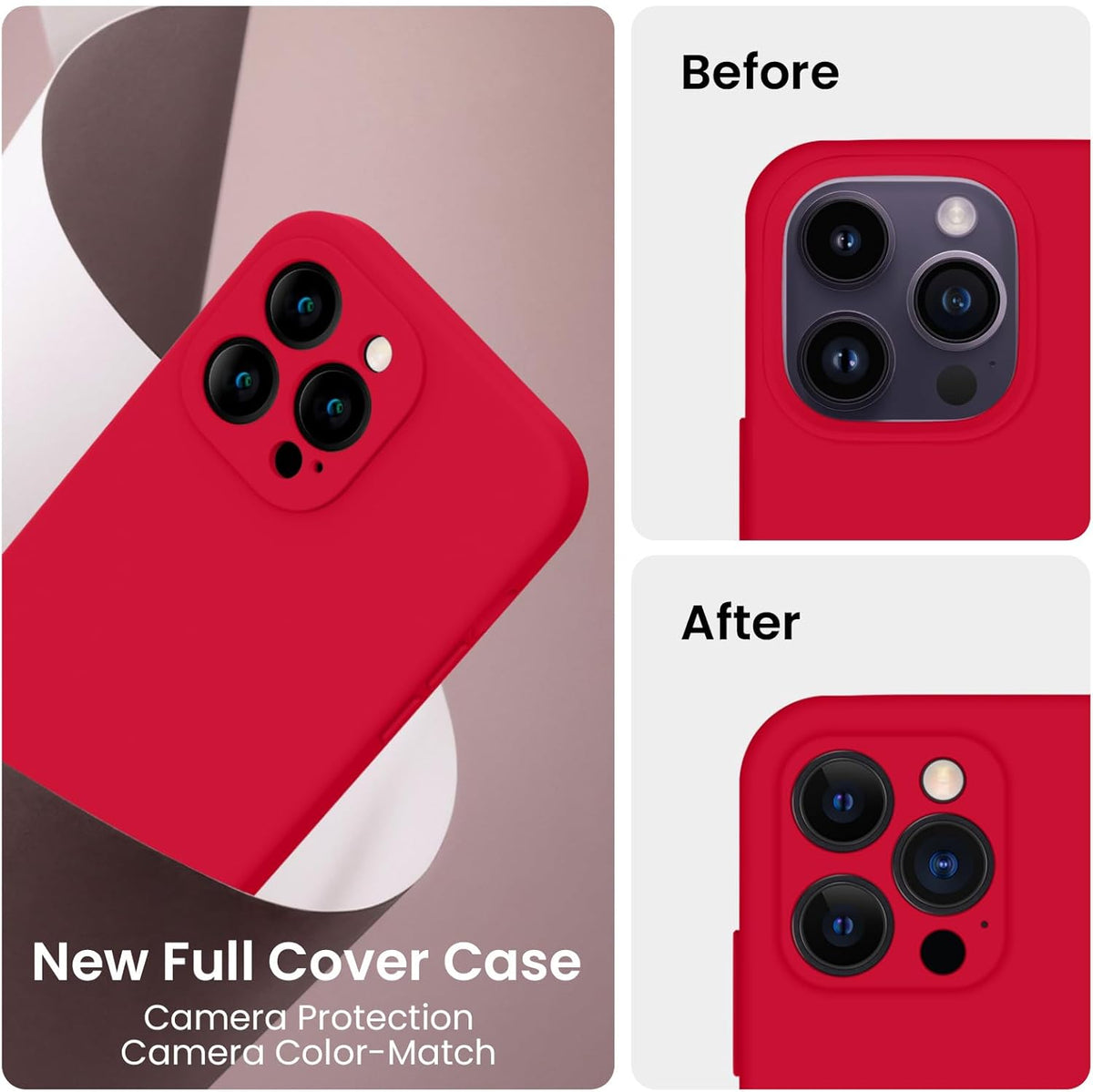 FireNova for iPhone 14 Pro Case, Silicone Upgraded [Camera Protection] Phone Case with [2 Screen Protectors], Soft Anti-Scratch Microfiber Lining Inside, 6.1 inch, Deep Red