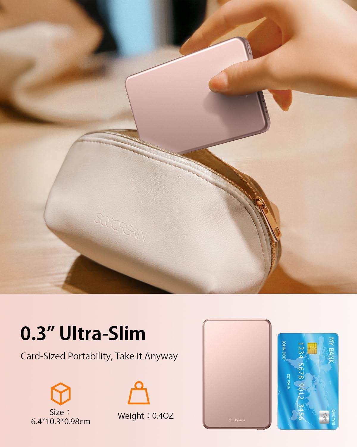 [0.3" Ultra Slim] [Alloy-Made] ULiXWH for Magsafe Portable Charger for iPhone, 2025 Upgrade 5000mAh Fast Charging Magnetic Power Bank, Wireless Battery Pack for iPhone 16 15 Pro Max 14 13 12, Pink