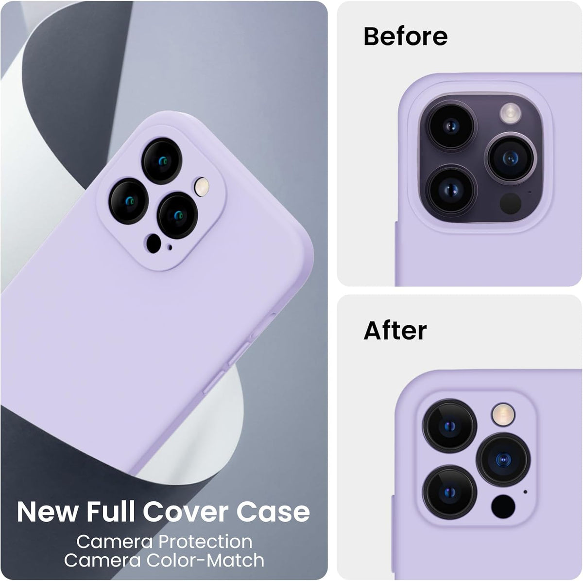 FireNova for iPhone 14 Pro Case, Silicone Upgraded [Camera Protection] Phone Case with [2 Screen Protectors], Soft Anti-Scratch Microfiber Lining Inside, 6.1 inch, Clove Purple