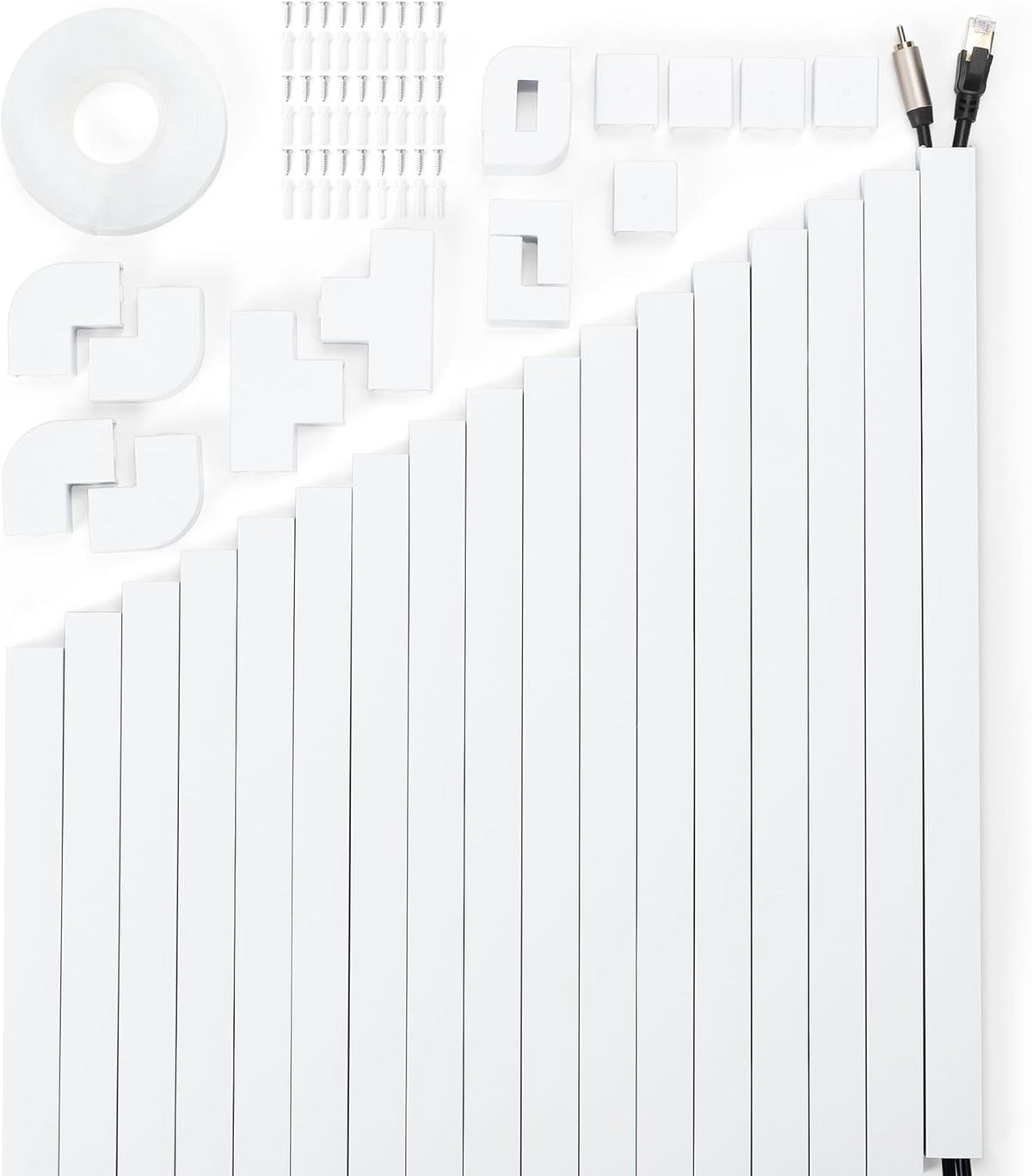 306in Cord Hider Kit, Cord Covers for Wires on Wall, Paintable Wire Cover for Cords, Cable Hider for Wall Mounted TV, White Cord Concealer, Cable Raceway Wire Management, 18xL17in x W0.95in x H0.55in