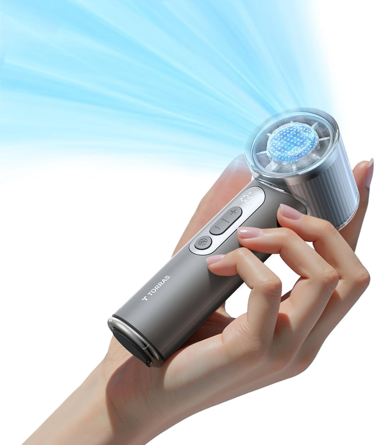 TORRAS COOLiFY iva Handheld Fan with Ice Cooler, 0-100 Adjustable Speed, Super Mini Powerful Portable Fan 5000mAh Rechargeable, Hand Fans for Travel Essentials, Outdoor, Gifts for Dad Women, Charcoal