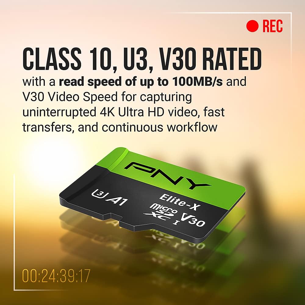 PNY 64GB Elite-X Class 10 U3 V30 SDXC Flash Memory Card - 100MB/s, Class 10, U3, V30, 4K UHD, Full HD, UHS-I, Full Size SD (Pack of 4)