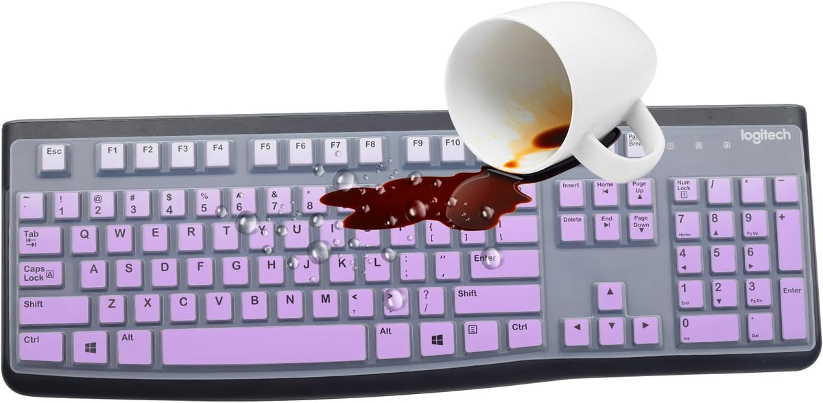 Silicone Keyboard Cover for Logitech K120 & MK120 Ergonomic Desktop USB Wired Keyboard, Logitech K120 & MK120 Keyboard Protective Skin US Layout (NOT Fit Other Model)-OmbrePurple