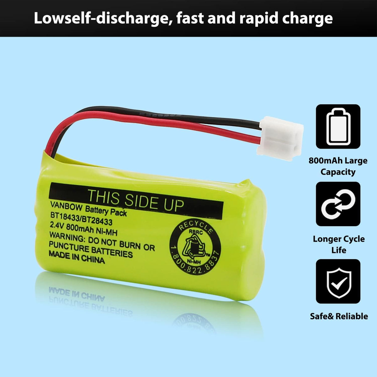 BT18433/BT28433 2.4V 800mAh Ni-MH Cordless Phone Battery, Also Compatible with AT&T BT184342/BT284342 BT8300 BT1011 BT1018 BT1022 BT1031 2SN-AAA55H-S-J1 CS6120 CS6209 CL80109 EL52419 (Pack 2)