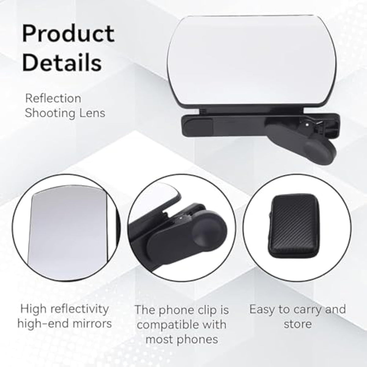Mirror Effect Lens - Capture Stunning Reflections Instantly, Smartphone Camera Mirror Reflection Clip Kit, Mirror for Phone to Use Back Camera, for Travel Photography (Black +White)