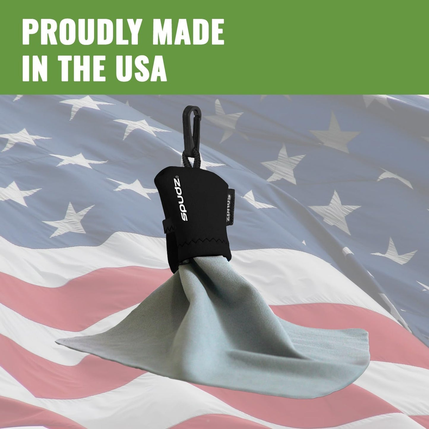 SPUDZ Ultra Microfiber Lens Cleaner – Closable Pouch, Clip-On, Washable – for Optics, Scopes, Glasses | Navy Blue, 10 x 10 Inch (2-Pack)