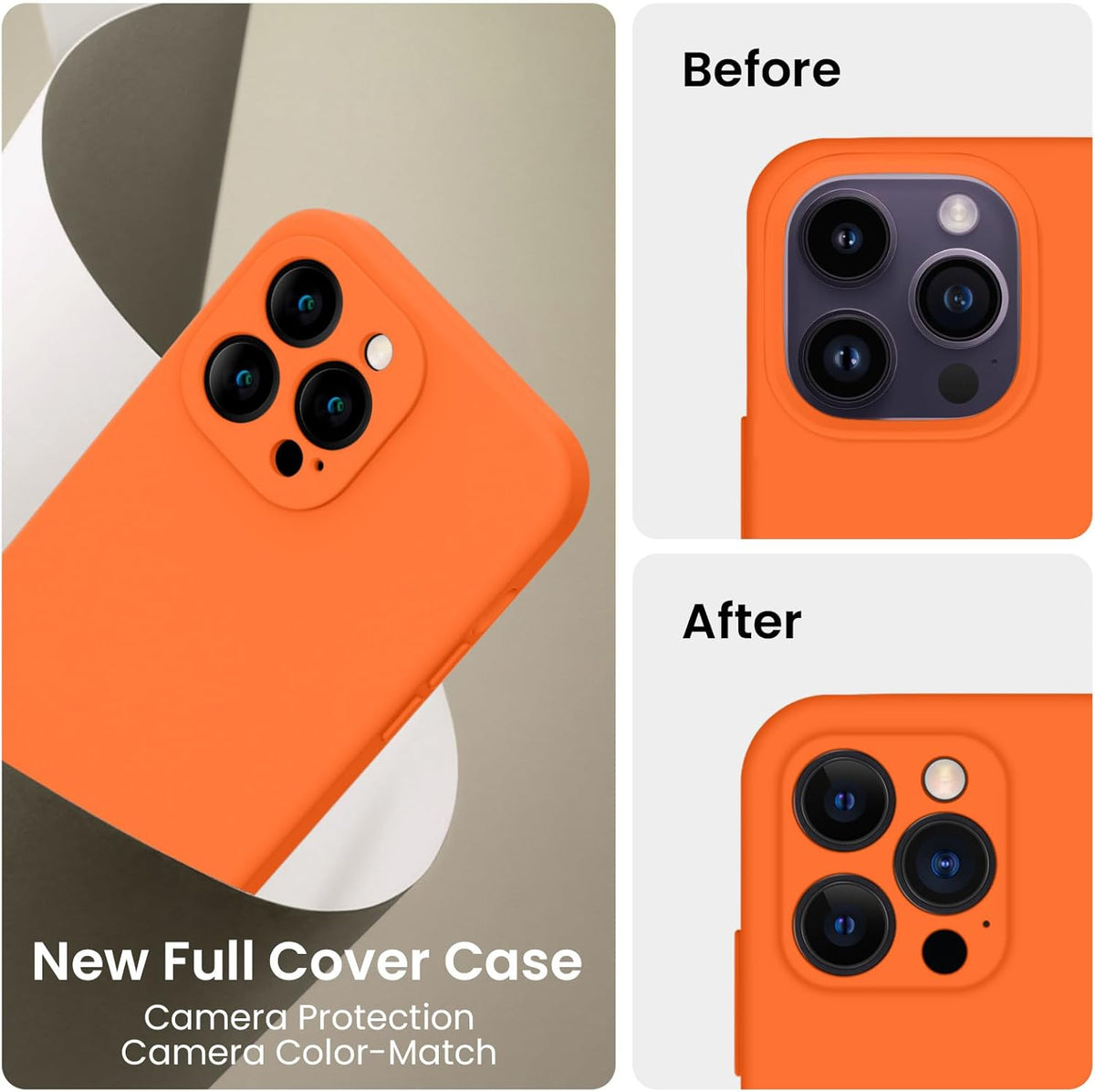 FireNova for iPhone 14 Pro Case, Silicone Upgraded [Camera Protection] Phone Case with [2 Screen Protectors], Soft Anti-Scratch Microfiber Lining Inside, 6.1 inch, Neon Orange