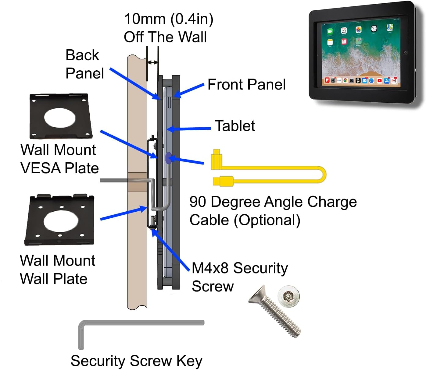 TABcare Anti-Theft Acrylic VESA Enclosure for Apple iPad mini 6 7 8.3" with Free Wall Mount Kit & 90-Degree Angle USB C Charge Cable (iPad mini 6/7 8.3", Clear)
