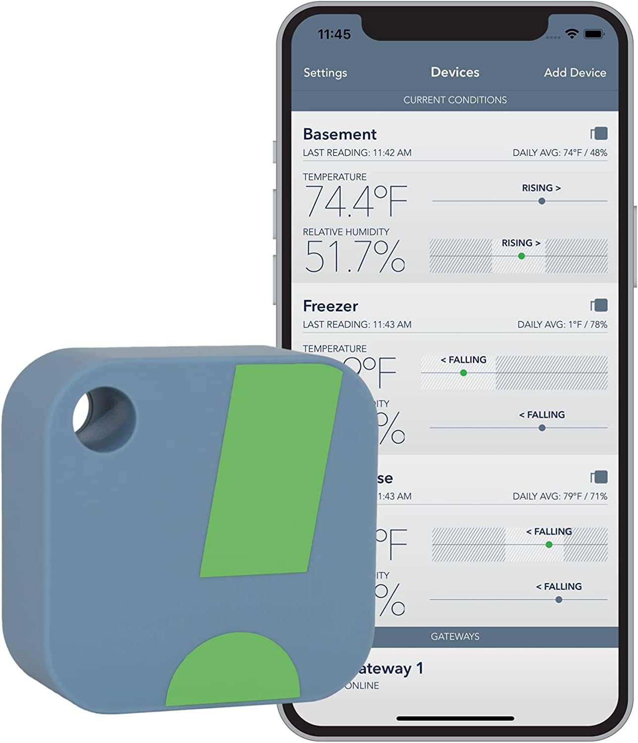 HT1 Smart Temperature Sensor and Humidity Sensor - Bluetooth Thermometer and Hygrometer with App Monitoring - Indoor/Outdoor Temperature and Humidity Monitor for RV, Basement, Fridge & More (1 Pack)