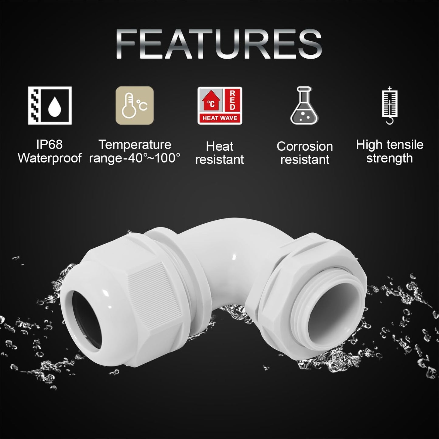 LeMotech M16 Cable Gland, 90 Degree Adjustable 6-10mm Strain Relief, Cord Connectors Nylon Joints with Gaskets, 2 Pcs, Grey
