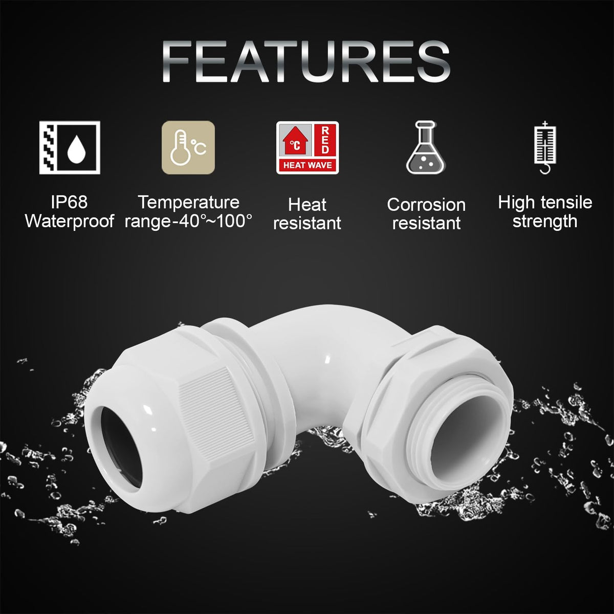 LeMotech M32 Cable Gland, 90 Degree Adjustable 18-25mm Strain Relief, Cord Connectors Nylon Joints with Gaskets, 2 Pcs, Grey