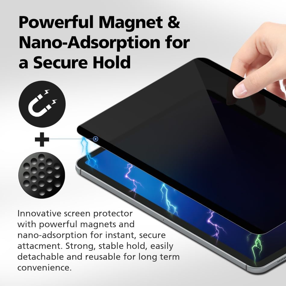 360° 4-Way Magnetic & Nano Adsorption Privacy Screen Protector for iPad Pro 13 Inch M4 2024 | Detachable, Anti-Spy, Anti-Fingerprint | Works in Both Landscape & Portrait Modes