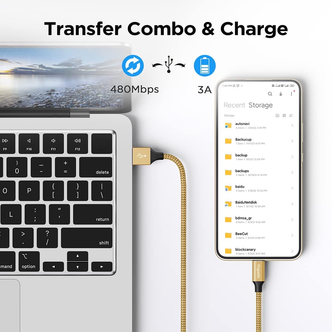 etguuds 6.6ft USB A to USB C Cable 3A Fast Charging, 2-Pack USB A to USB Type C Charger Cord for iPhone 16 15 Pro/Pro Max/Plus, for Samsung Galaxy S24 S23 S22 S21 S20 S10 A55 A54 Flip Note, Moto, Gold