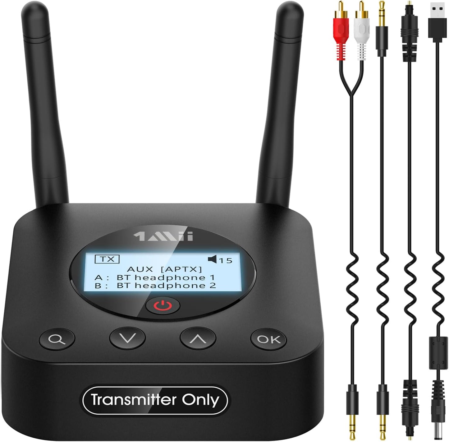 1Mii B06TX+ Long Range Bluetooth 5.2 Transmitter for TV/PC/Projector to 2 Wireless Headphones/Speakers, Bluetooth Adapter for TV w/Screen Display Plug n Play, aptX Low Latency & HD Audio
