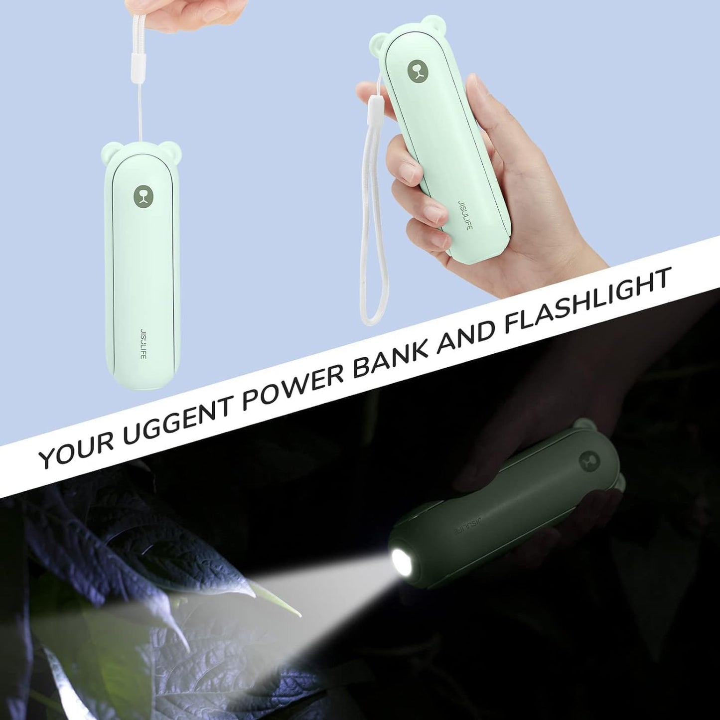 JISULIFE Handheld Fan with 4500 mAh Powerbank Max 37 Hours Runtime, Pocket Portable Battery Operated or USB Powered Folding Personal Fan, 3 Speeds, Gifts for Women Men Kids Gift for Festival-Green