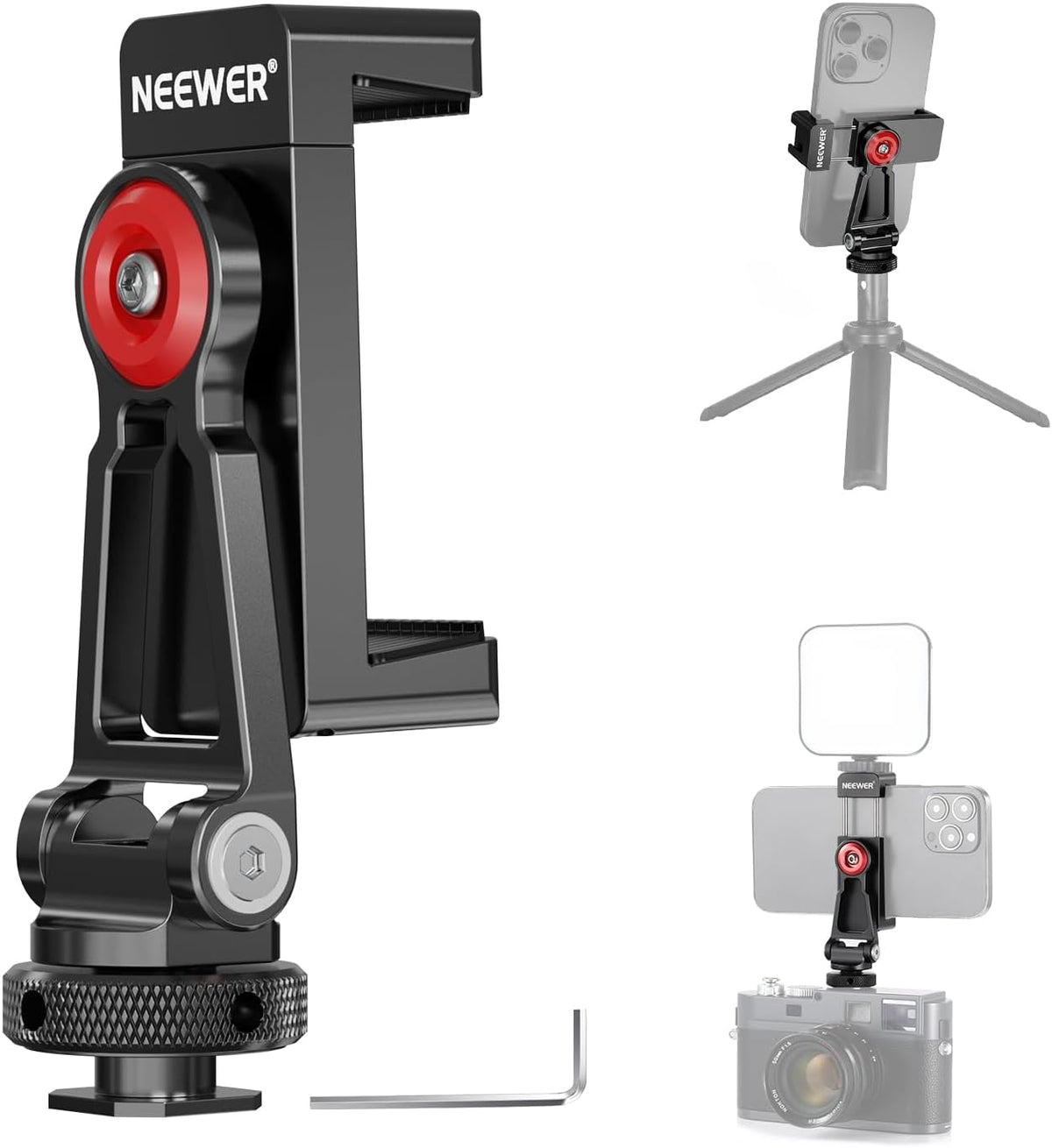 NEEWER Metal Phone Tripod Mount with Cold Shoe Mounts, Freely Adjustable Joints Universal Phone Holder Compatible with iPhone 15 Pro Max Samsung Galaxy Google Pixel Canon Nikon Sony Camera Cage, PA001